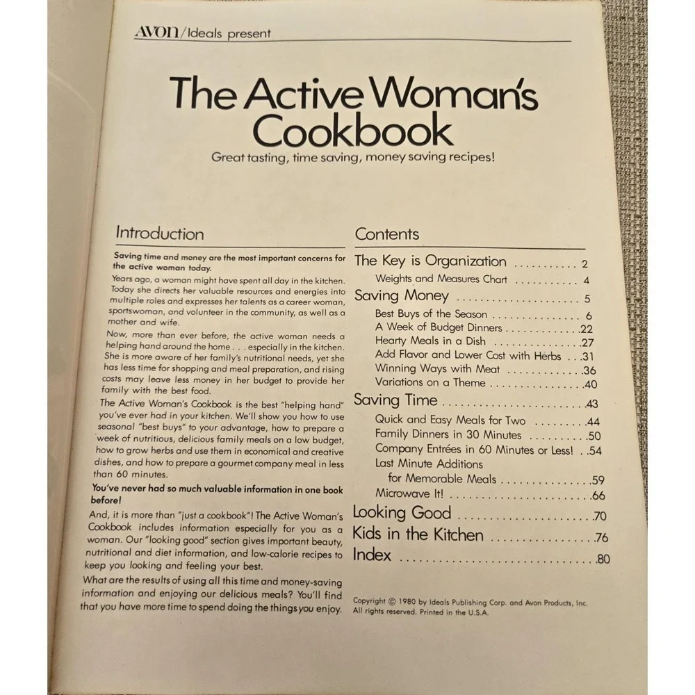Vintage 1980 Avon The Active Woman's Cookbook Recipes Cook Book‎ Cooking
